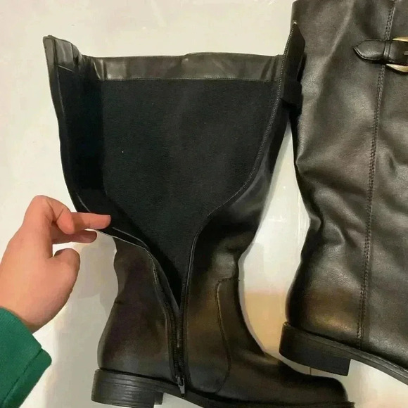 David Tate women’s stallion black polyurethane, tall boot buckle side zip healed - Picture 3 of 7